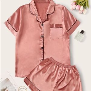 Pink satin PJ set